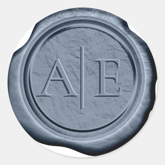 Sticker Rond Initiales de Mariage de cire Faux bleu foncé ID102 (Devant)