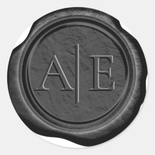 Sticker Rond Initiales de Mariage de sceau de cire Faux Black I
