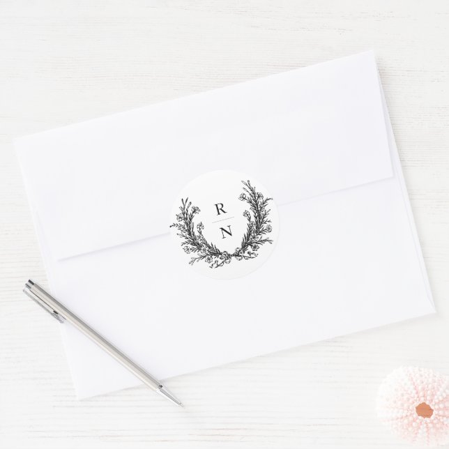 Sticker Rond Initiales de mariage en couronne de style ancien M (Enveloppe)