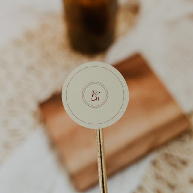 Sticker Rond Initiales de mariage en monogramme crème ivoire cl (Créateur téléchargé)