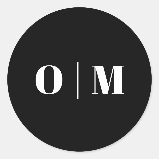 Sticker Rond Initiales de mariage noir minimaliste. Monogramme  (Devant)