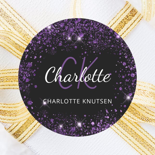Sticker Rond Initiales de monogramme en poussière de paillettes (Créateur téléchargé)