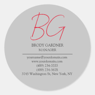 Sticker Rond Initiales de monogramme gris gris clair moderne