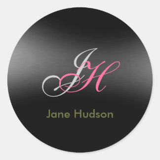 Sticker Rond Initiales de monogramme gris noir Simple