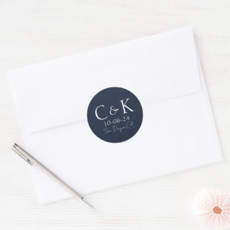 Sticker Rond Initiales de monogramme Mariage Bleu Nuit