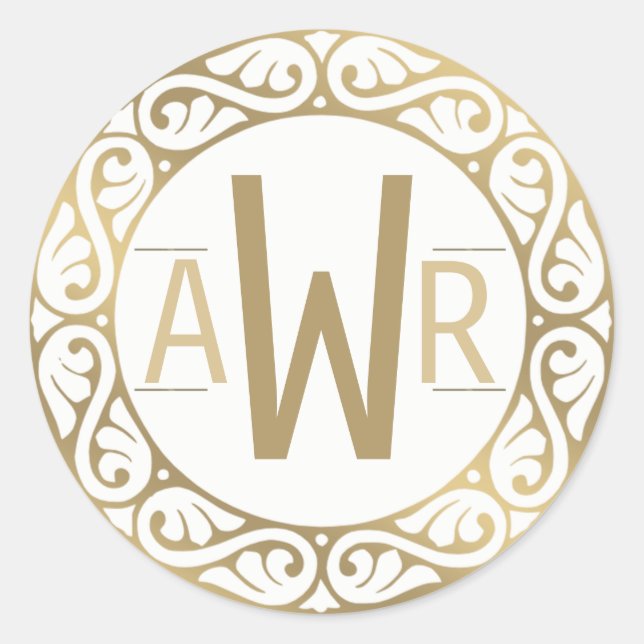 Sticker Rond Initiales de trame de défilement circulaire Or (Devant)