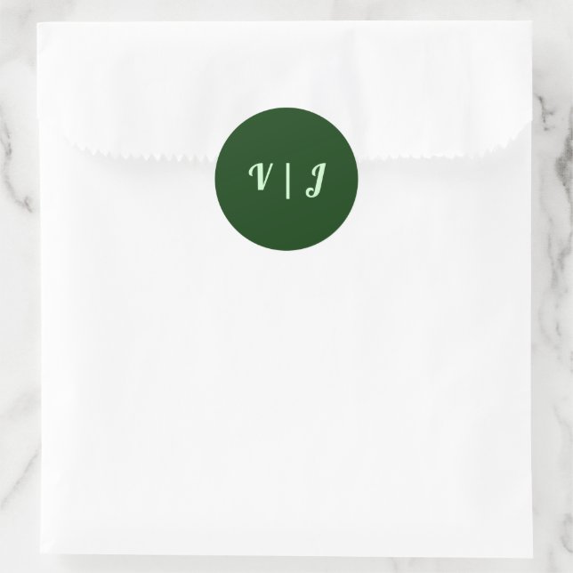 Sticker Rond Initiales du couple sur petit vert foncé (Sac)