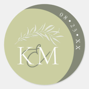 Sticker Rond Initiales du Mariage couleur vert ID901
