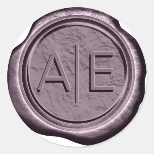 Sticker Rond Initiales du Mariage de cire Faux Dk Mauve ID967