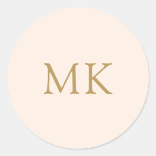 Sticker Rond Initiales du monogramme d'or rose vif personnalis