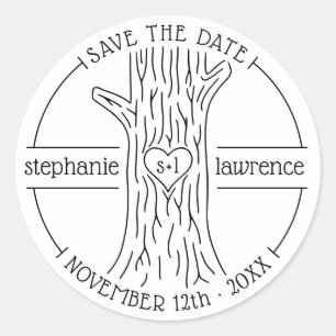Sticker Rond Initiales du tronc d'arbre   Mariage Rustique Enre