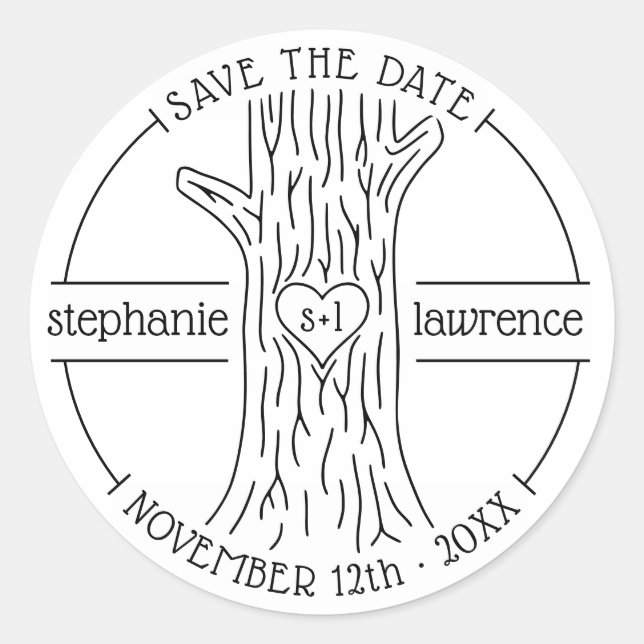 Sticker Rond Initiales du tronc d'arbre | Mariage Rustique Enre (Devant)