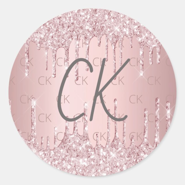Sticker Rond Initiales en monogramme rose parties scintillant r (Devant)