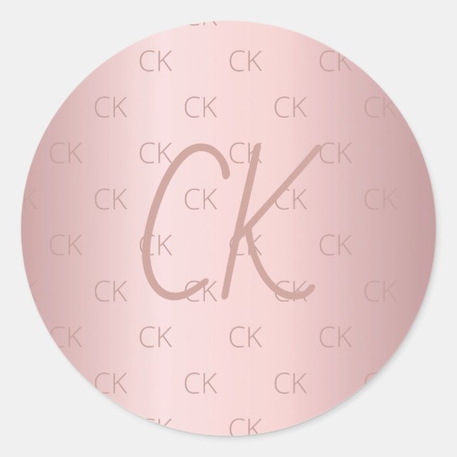 Sticker Rond Initiales en monogramme rose rose poussiéreux (Devant)