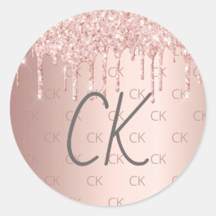 Sticker Rond Initiales en or rose monogramme parties scintillan