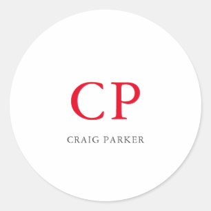 Sticker Rond Initiales en rouge clair monogramme professionnel