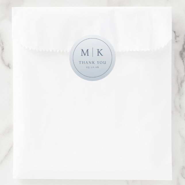 Sticker Rond Initiales Gris-Bleu Sophistiquées (Sac)