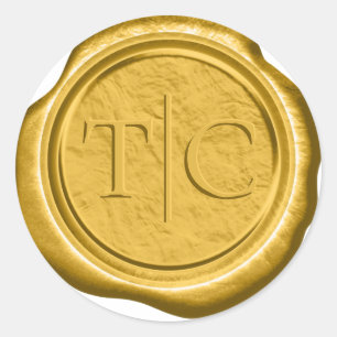 Sticker Rond Initiales Mariage de cire Faux Gold ID954