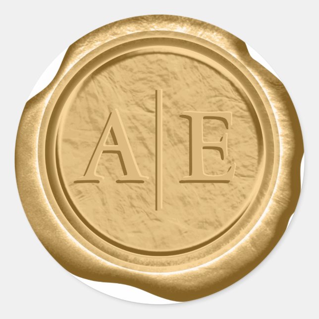 Sticker Rond Initiales Mariage de cire Faux Or foncé ID867 (Devant)