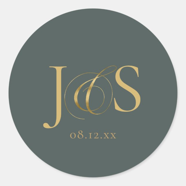 Sticker Rond Initiales Mariage Elegance Simple ID1022 vert (Devant)