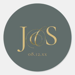Sticker Rond Initiales Mariage Elegance Simple ID1022 vert