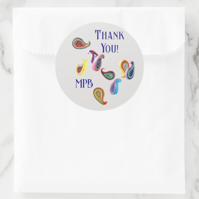 Sticker Rond Initiales, Merci Quilled Paisleys 3 pouces (Sac)