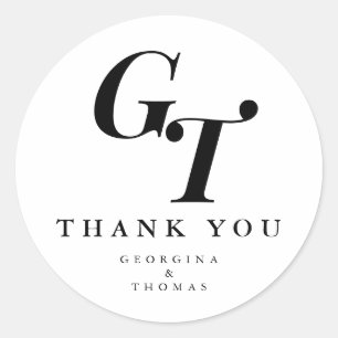 Sticker Rond Initiales minimales   Moderne Elegant Chic Mariage