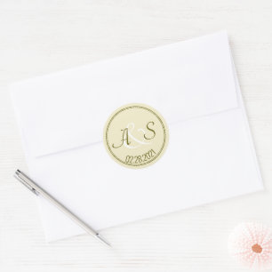 Sticker Rond Initiales minimalistes classiques Date Mariage ver