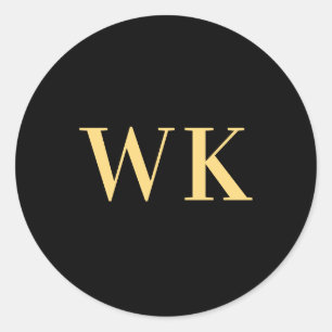 Sticker Rond Initiales minimaux Monogrammes modernes Noir Or