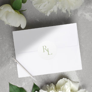 Sticker Rond Initiales minimes à deux Mariages vert doux