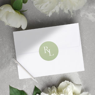 Sticker Rond Initiales minimes à deux Mariages vert doux