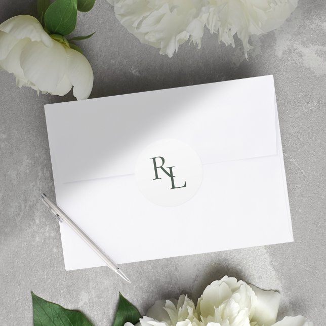 Sticker Rond Initiales minimes en deux Mariages vert et blanc (Créateur téléchargé)