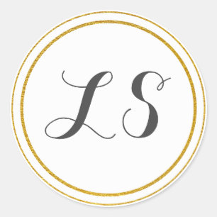 Sticker Rond Initiales monogrammes   Bordure Cercle Or & Blanc