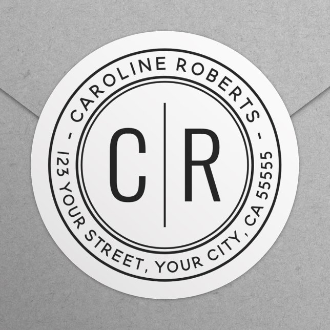 Sticker Rond Initiales monogrammes modernes adresse de retour b (Créateur téléchargé)