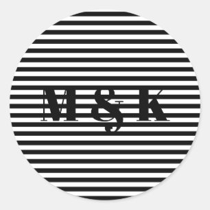 Sticker Rond Initiales monogrammes personnalisées noir blanc ra
