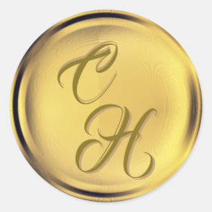 Sticker Rond Initiales personnalisées Gold Faux Sceau de cire