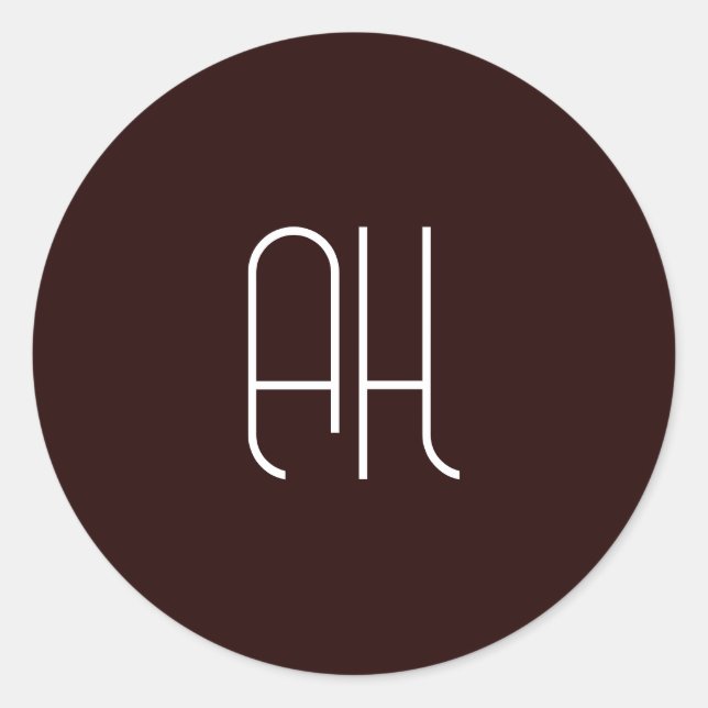 Sticker Rond Initiales personnalisées marron foncé et blanc sim (Devant)