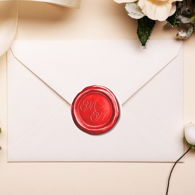 Sticker Rond Initiales personnalisées Red Retro Cire Timbre Mar (Créateur téléchargé)