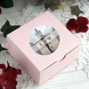 Sticker Rond Initiales simples de deux monogrammes Mariage phot