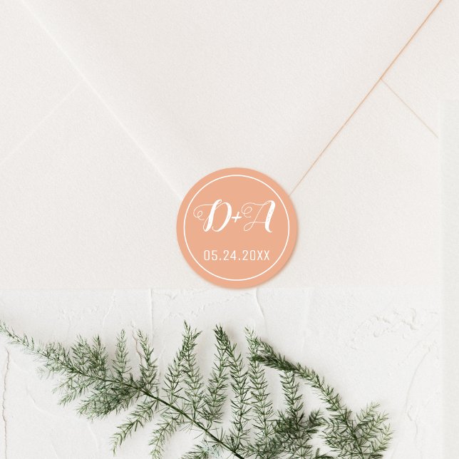 Sticker Rond Initiales simples et élégantes mariage de pêche (Créateur téléchargé)