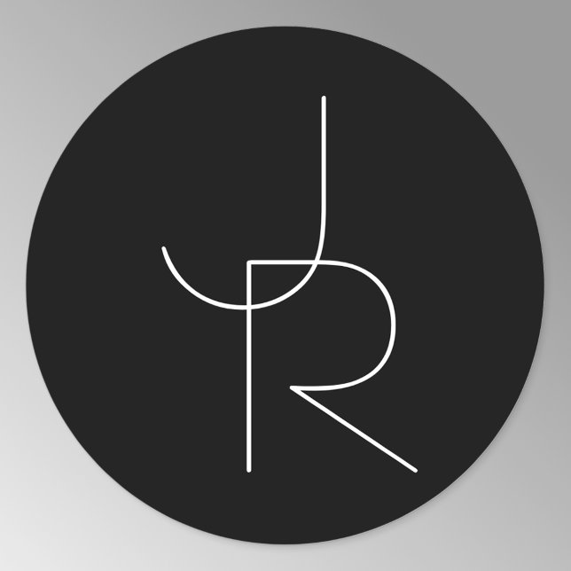 Sticker Rond Initiales superposées Modern 2 | Blanc sur Noir (Créateur téléchargé)
