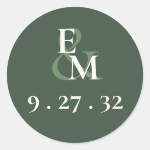 Sticker Rond Initiales vert mousse de style minimaliste 