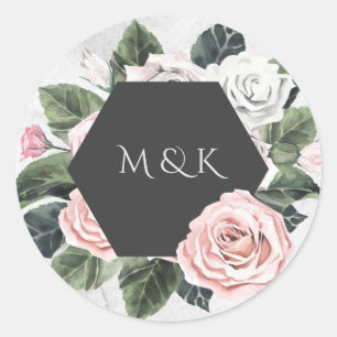 Sticker Rond Initiales vintages du monogramme de bouquet