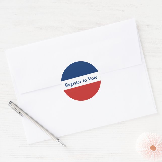 Sticker Rond Inscrivez-vous pour voter Red White and Blue Strip (Enveloppe)