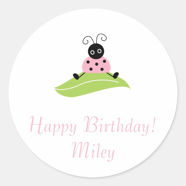 Sticker Rond insecte assis sur la feuille, Joyeux anniversaire! (Devant)