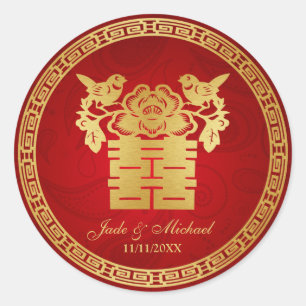 Sticker Rond Inséparables chinois double Mariage du bonheur