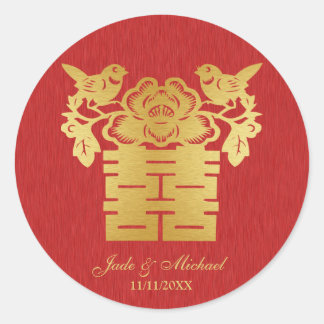 Sticker Rond Inséparables chinois double Mariage du bonheur