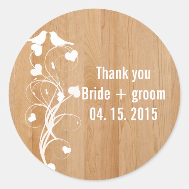 Sticker Rond Inséparables coeurs tourbillons marron mariage (Devant)
