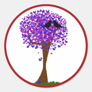Sticker Rond Inséparables dans un arbre de coeur - L'amour hive