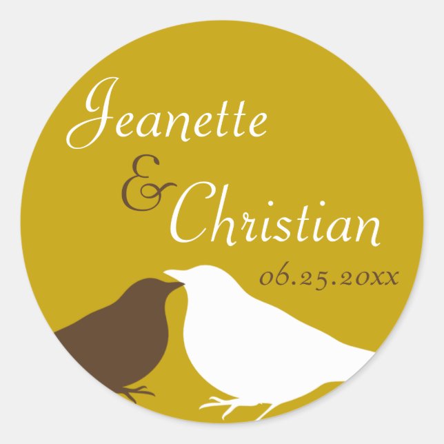 Sticker Rond inséparables de couple Brown mariage faveur phoque (Devant)
